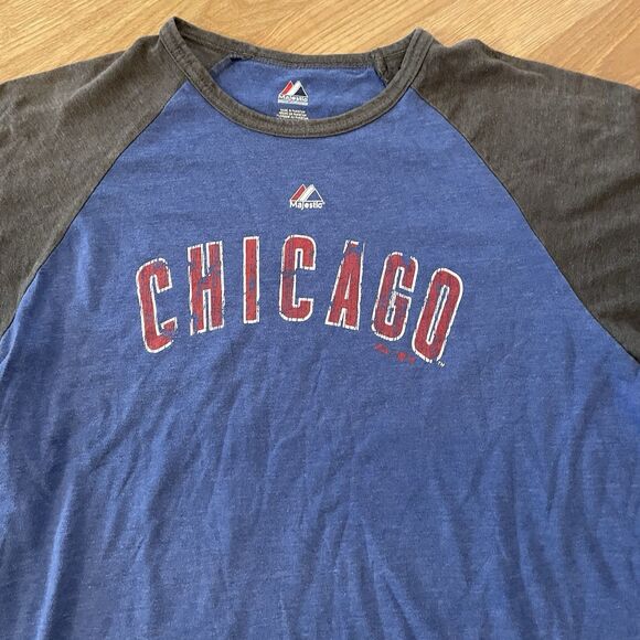 Majestic Chicago Cubs Graphic Print T Shirt Mens Size Large Blue - Picture 5 of 7